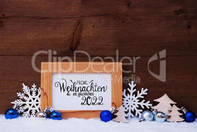 Tree, Snowflake, Snow, Blue Ball, Glueckliches 2022 Means Happy 2022