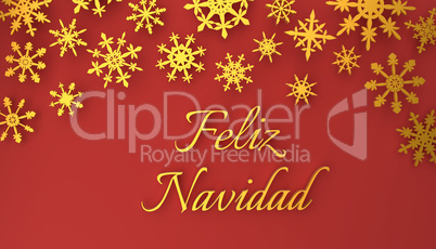 Modern Spanish Merry Christmas background with snowflakes on red