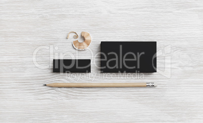 Business card, pencil and eraser