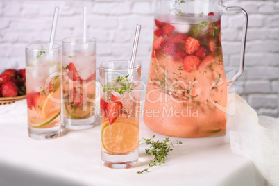 Strawberry summer cocktail with thyme