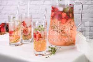 Strawberry summer cocktail with thyme