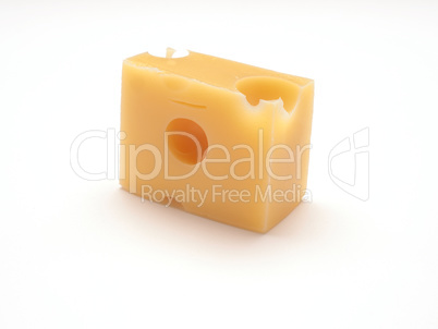 A piece of organic Emmental cheese on a white background