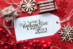 Bright Red Christmas Decoration, Label, Glueckliches 2022 Means Happy 2022