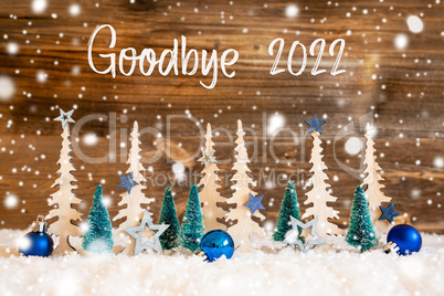 Christmas Tree, Snow, Blue Star, Goodbye 2022, Wooden Background, Snowflakes