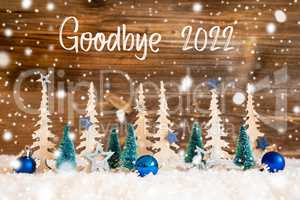 Christmas Tree, Snow, Blue Star, Goodbye 2022, Wooden Background, Snowflakes
