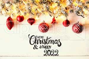 Red Christmas Decoration, Fir Branch, Merry Christmas And Happy 2022