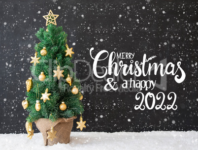 Christmas Tree, Black Background, Snowflakes, Merry Christmas And A Happy 2022