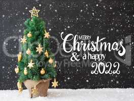 Christmas Tree, Black Background, Snowflakes, Merry Christmas And A Happy 2022