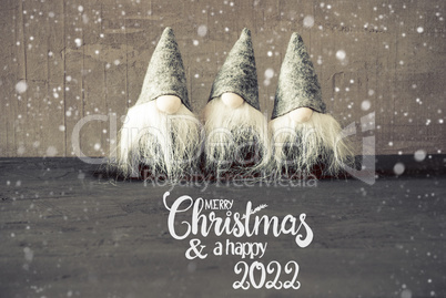 Santa Claus, Cement Background, Snowflakes, Merry Christmas And A Happy 2022