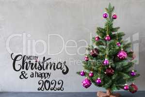 Christmas Tree, Purple Ball, Merry Christmas And A Happy 2022
