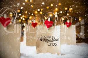Christmas Shopping Bag, Snow, Snowflakes, Glueckliches 2022 Mean Happy 2022