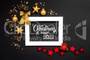 Frame, Red And Golden Christmas Decoration, Merry Christmas And A Happy 2022