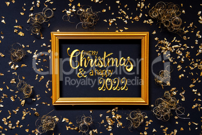 Frame, Golden Glitter Christmas Decoration, Merry Christmas And A Happy 2022