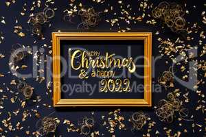 Frame, Golden Glitter Christmas Decoration, Merry Christmas And A Happy 2022