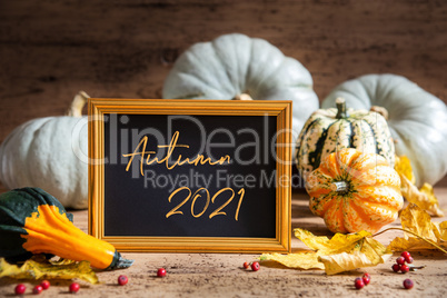 Autumn Pumpkin Decoration, Text Autumn 2021, Golden Frame
