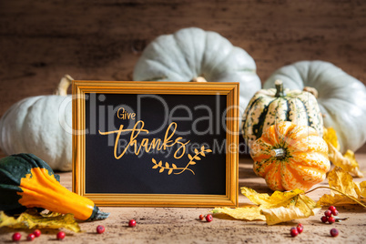 Autumn Pumpkin Decoration, Text Give Thanks, Golden Frame