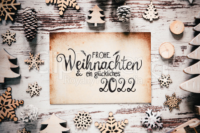 Wooden White Christmas Decoration, Glueckliches 2022 Means Happy 2022