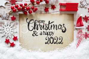 Bright Red Christmas Decoration, Paper, Merry Christmas And A Happy 2022