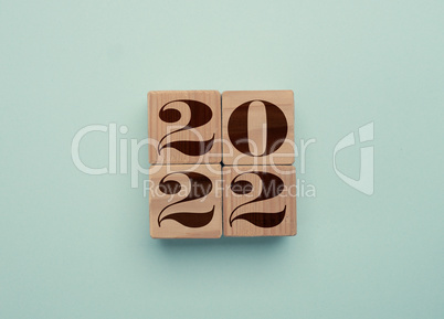 Wooden cubes with the year number 2022