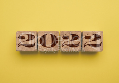 Wooden cubes with the year number 2022
