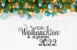 Turquoise Christmas Banner, Calligraphy Glueckliches 2022 Means Happy 2022