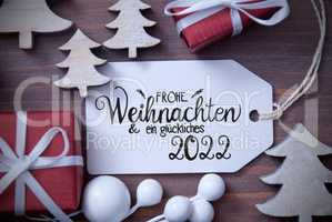 Gifts, Tree, Decoration, Label, Glueckliches 2022 Mean Happy 2022