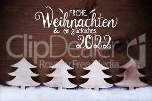 White Christmas Tree, Snow, Glueckliches 2022 Means Happy 2022