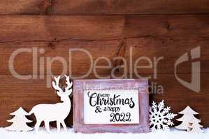 Vintage Frame, Deer, Tree, Snow, Merry Christmas And A Happy 2022