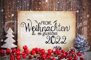 Christmas Decoration, Paper With Text Glueckliches 2022 Means Happy 2020, Snow