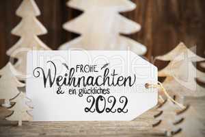 White Christmas Tree, Label, Glueckliches 2022 Means Happy 2022