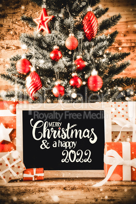 Bright Christmas Tree, Gifts, Snowflakes, Merry Christmas And A Happy 2022