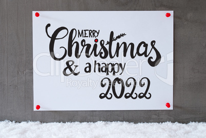 White Paper Sign, Snow, Merry Christmas And Happy 2022