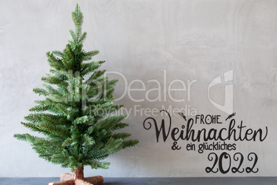 Christmas Tree, Glueckliches 2022 Mean Happy 2022, Gray Background