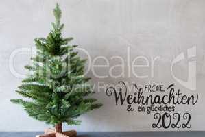 Christmas Tree, Glueckliches 2022 Mean Happy 2022, Gray Background