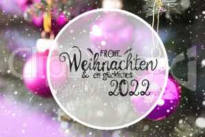 Blurry Chrismas Tree, Pink Ball, Glueckliches 2022 Mean Happy 2022, Snowflakes
