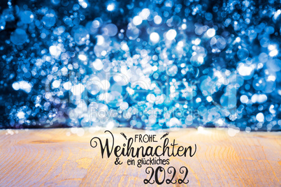 Christmas Background, Red Sparkling Lights, Glueckliches 2022 Means Happy 2022