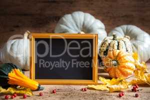 Autumn Pumpkin Decoration, Copy Space, Golden Frame