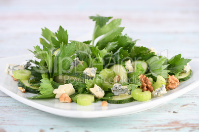 Celery with cucumber and cheese