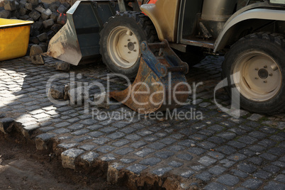 Works on the street for the restoration of the pavement