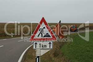 Mowing work on a federal road in Germany