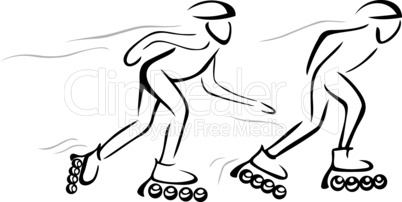 Two persons chasing at roller skates