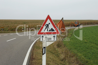 Mowing work on a federal road in Germany