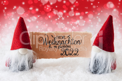 Santa Claus, Red Hat, Glueckliches 2022 Means Happy 2022, Red Background