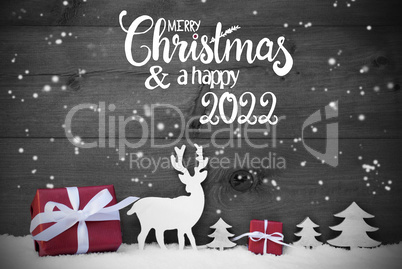 Reindeer, Gift, Tree, Snowflakes, Merry Christmas And A Happy 2022