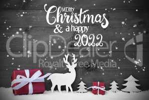 Reindeer, Gift, Tree, Snowflakes, Merry Christmas And A Happy 2022