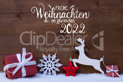 Gift, Deer, Snowflake, Snow, Ball, Glueckliches 2022 Means Happy 2022