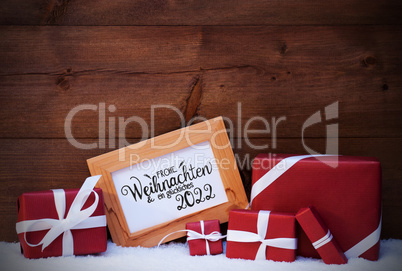Frame, Red Gift, Snow, Glueckliches 2022 Means Happy 2022