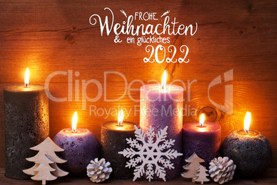 Purple Candle, Christmas Ornament, Glueckliches 2022 Means Happy 2022