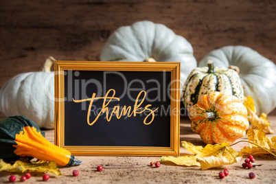 Autumn Pumpkin Decoration, Text Thanks, Golden Frame