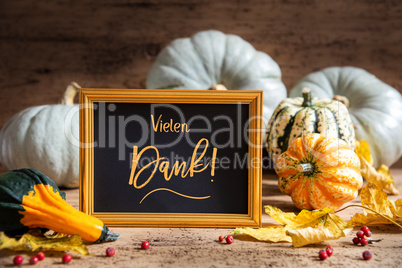 Autumn Pumpkin Decoration, Text Vielen Dank Means Thank You, Golden Frame